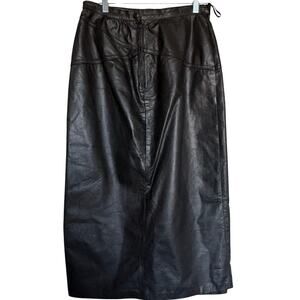 Vintage 80s Laurice Black Leather Whimsigoth Yoke Midi Skirt HighWaist Slit Sz 8